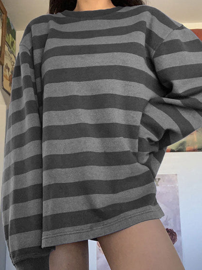 Striped Crew Neck Oversize Sweatshirt