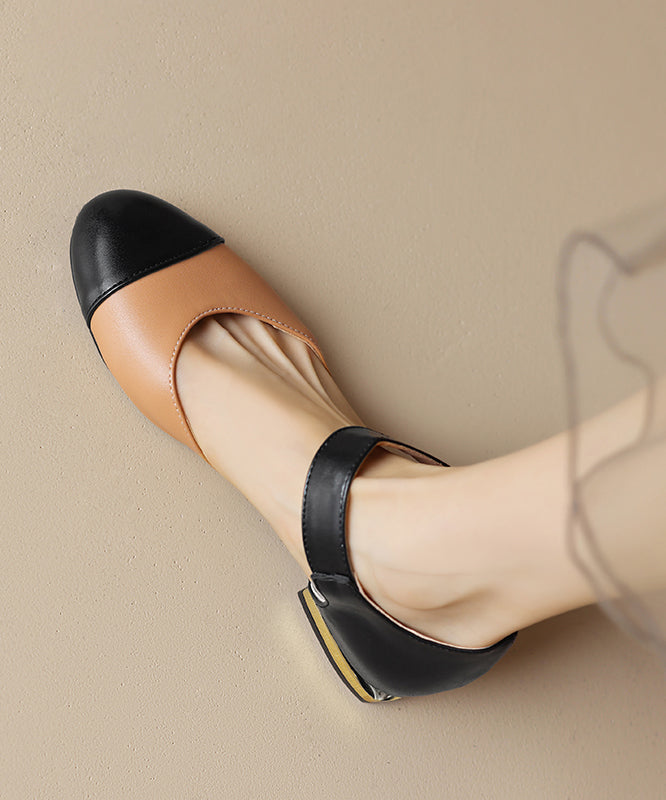 Faux Leather Flat Sandals Beige Splicing Buckle Strap