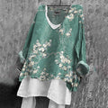 Comstylish Women's Retro Japanese Flower Art V-neck T-shirt