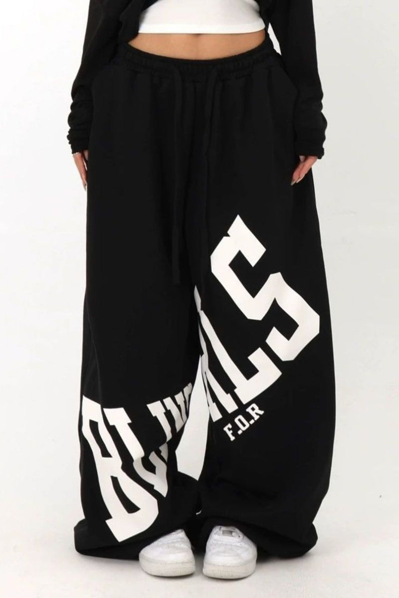 Loose Elastic Letter Printed Pants