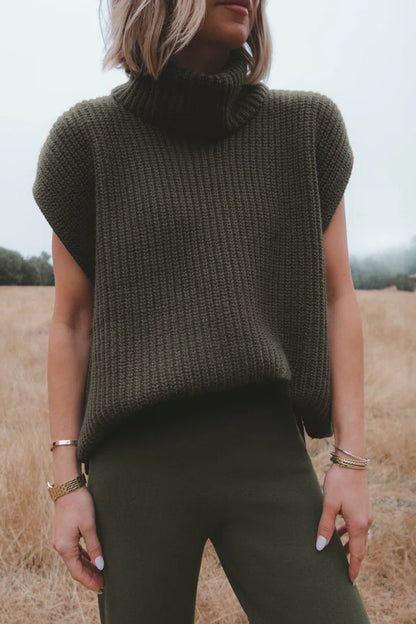 Comfortable and Luxe Knit Turtleneck Cap Sleeves Lightweight Sweater