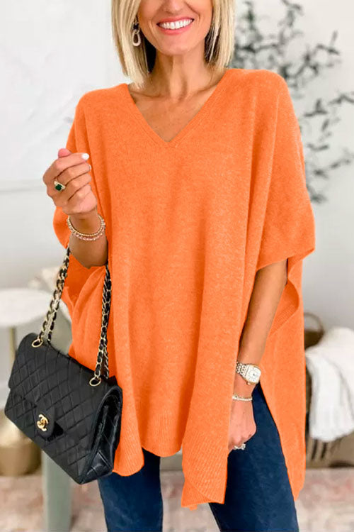Chicest V Neck Loose Fit Poncho Sweater