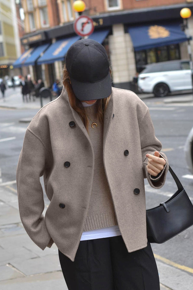 Brown V-neck Wool Coat