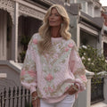Women's Flower Embroidery Art Crew Neck Sweatshirt elevenforest