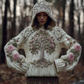Women's Viking Style Tree Of Life And Rose Retro Warm Hooded Sweater artswardrobe