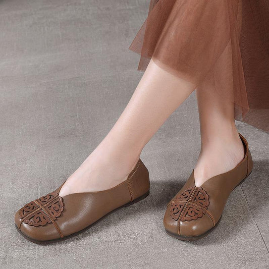 Khaki Flats Hollow Out Splicing Flat Shoes for