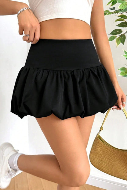 High Waist Lined Anti-exposure Bubble Mini Skirt