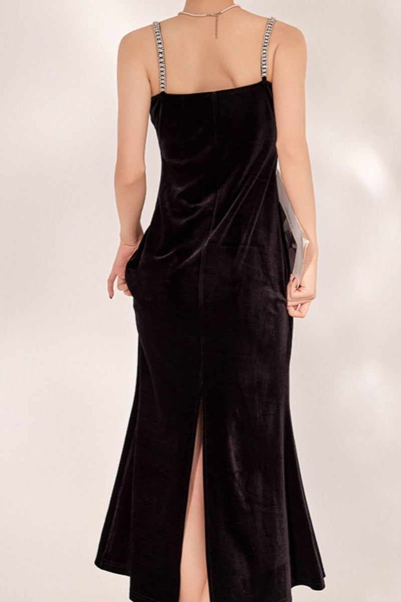 Velvet Strappy Backless Maxi Dress