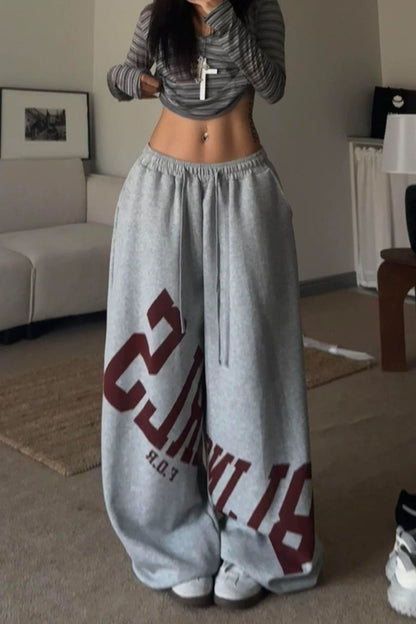 Loose Elastic Letter Printed Pants