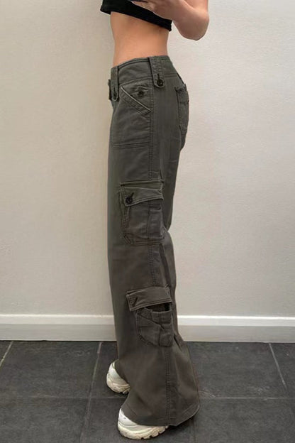 Multi-pocket Mid-waisted Denim Cargo Pant