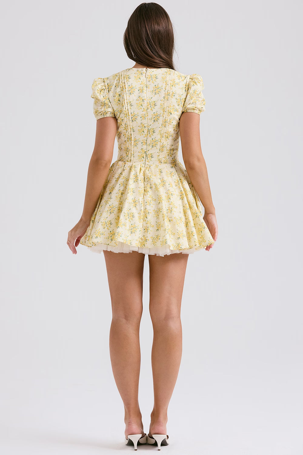 Buttercup Print Pleated Cotton Mini Dress