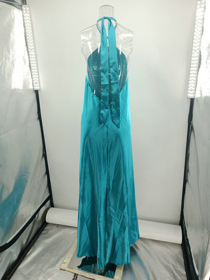 A-line Loose Backless Color Tied Halter-neck Maxi Dresses