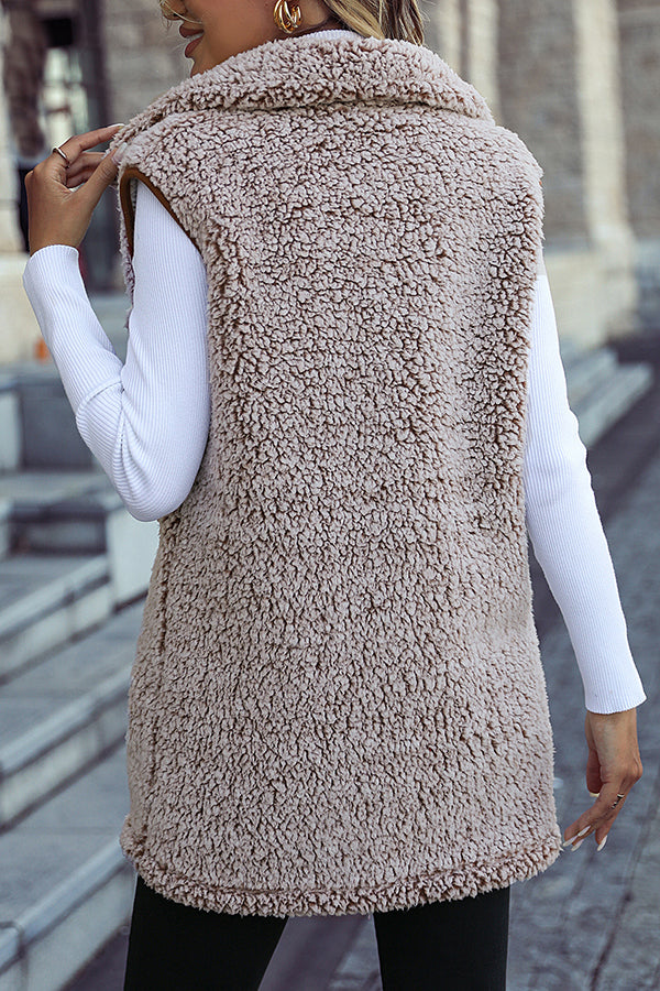 Lapel Sleeveless Pocket Loose Long Vest Coat