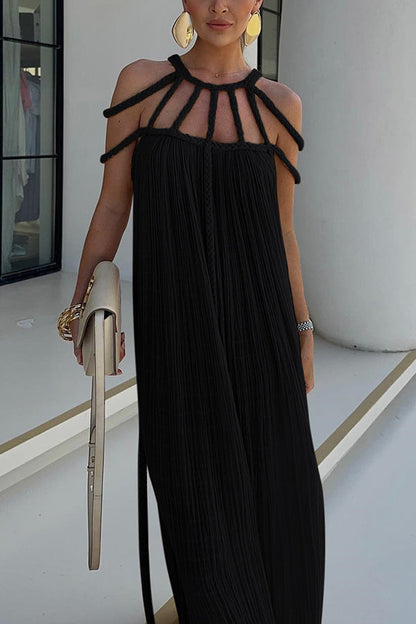Low Key Modern and Exquisite Linen Blend Pleated Woven Cover Long Skirt