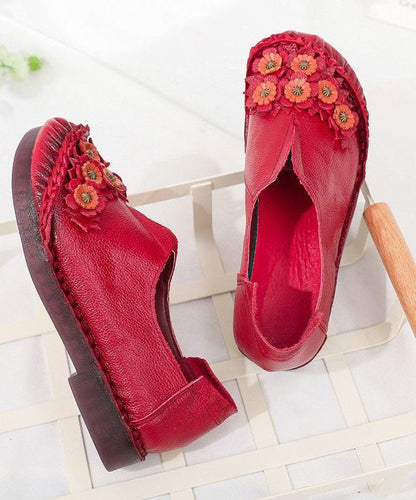 Unique Splicing Flat Shoes for Red Cowhide Leather