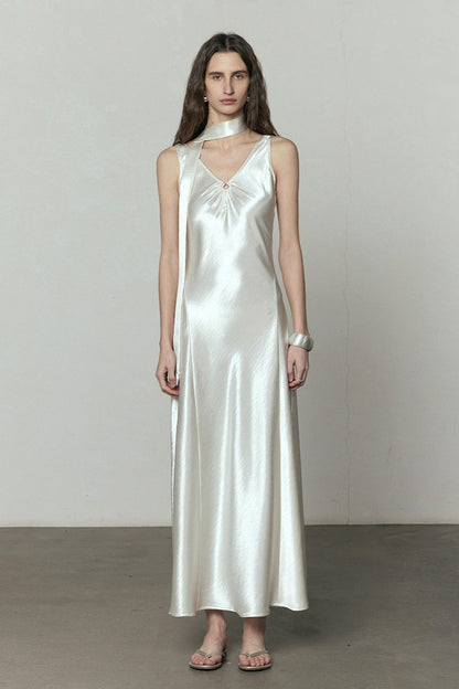 Simple Satin V Neck Loose Maxi Dress