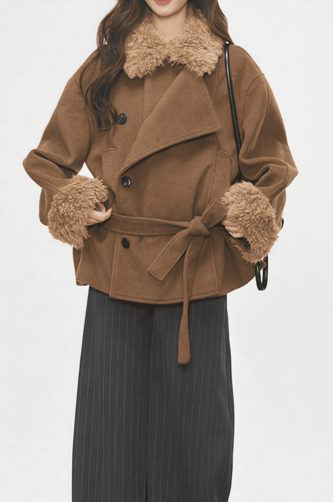 Fur Collar Fur Cuffs Short Woolen Coat
