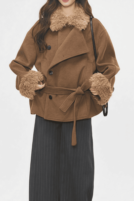 Fur Collar Fur Cuffs Short Woolen Coat