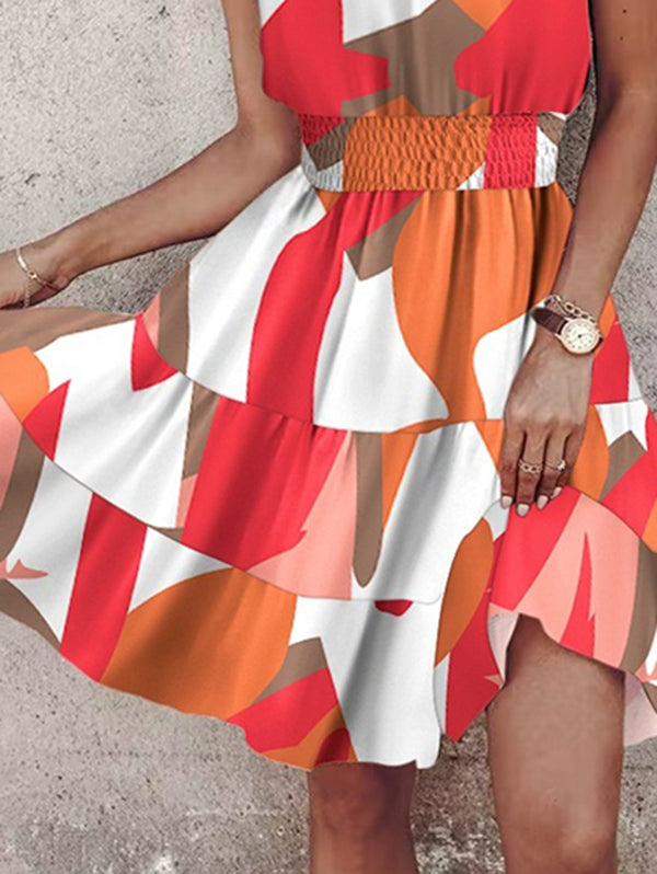 Loose Sleeveless Color-block Contrast Color Elasticity Split-joint Halter-neck Mini Dresses
