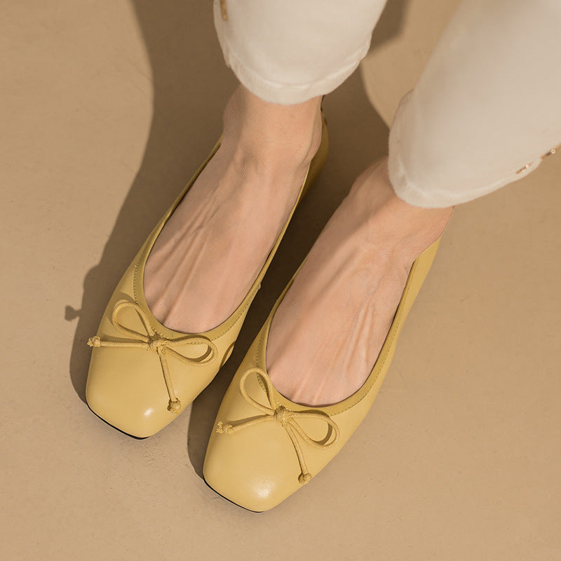 Bowknot Retro Leather Summer Flats Shoes