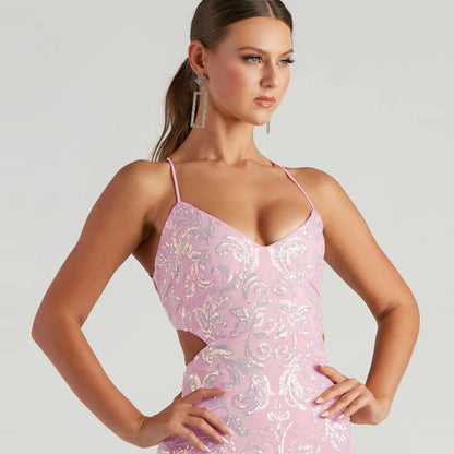 Sparkly Sequins Bodycon Mini Dress Spaghetti Straps Glitter Party Dress