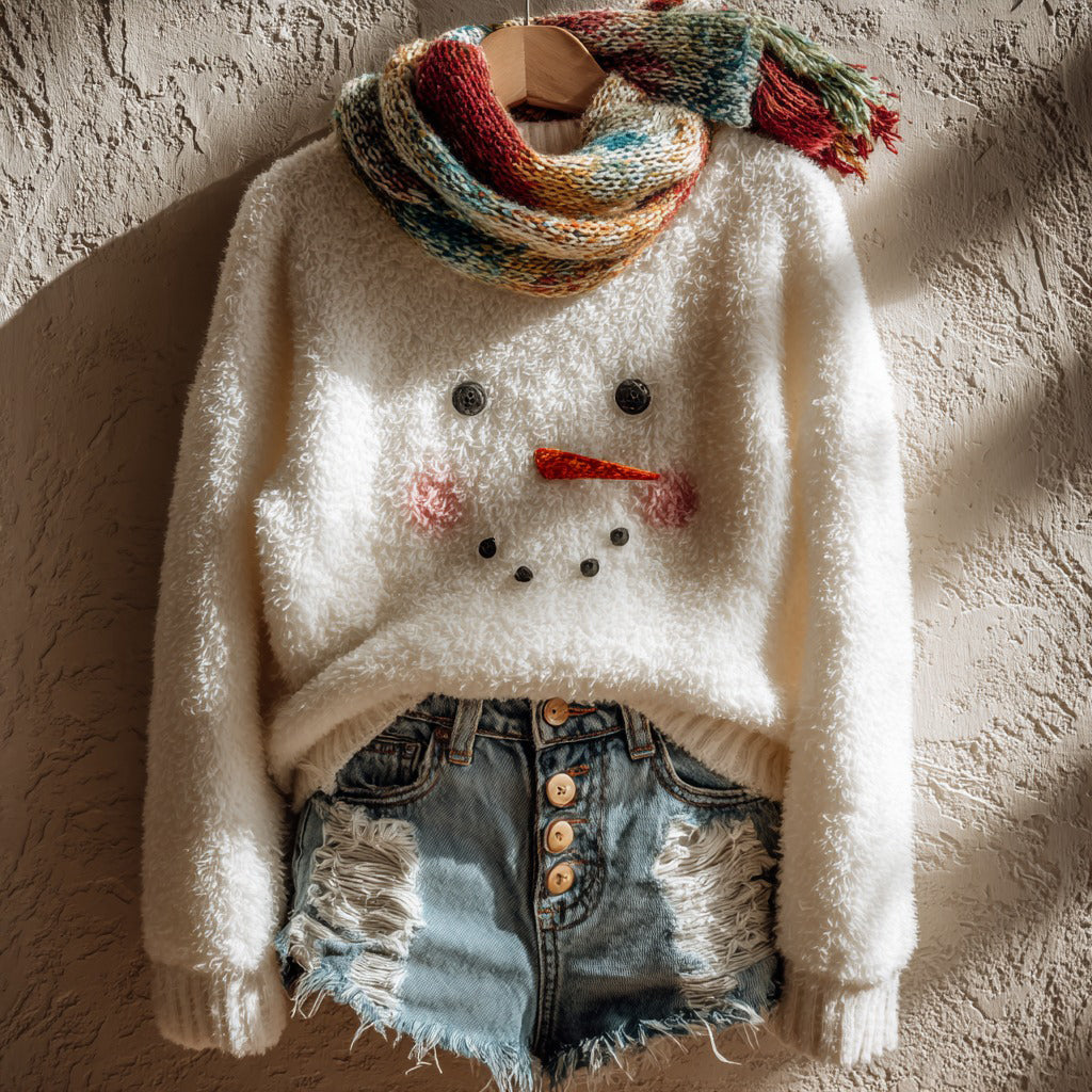 Lovely Snowman Inspired Cozy Plush Sweater artswardrobe