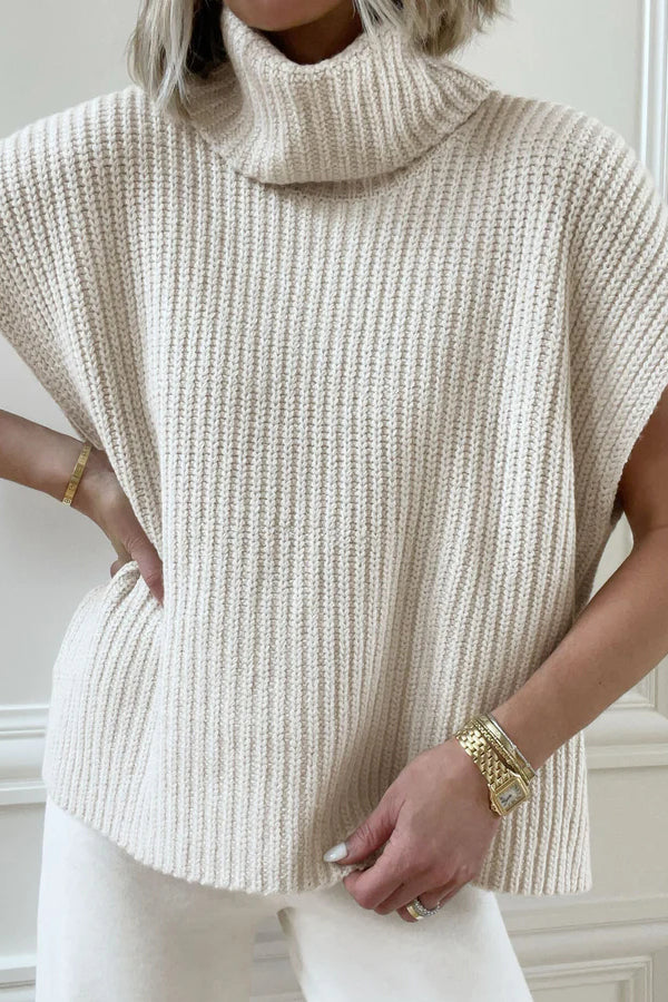 Comfortable and Luxe Knit Turtleneck Cap Sleeves Lightweight Sweater