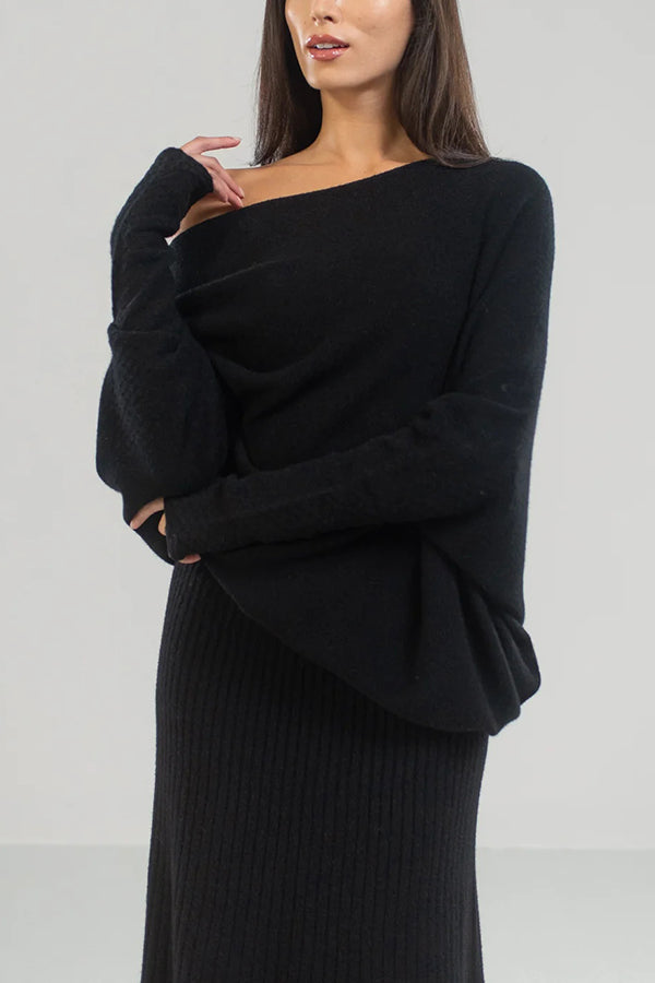 Color Round Neck Long Sleeve Loose Knitted Sweater