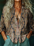 Women's Hippie Art Painting Print V-Neck Shirt