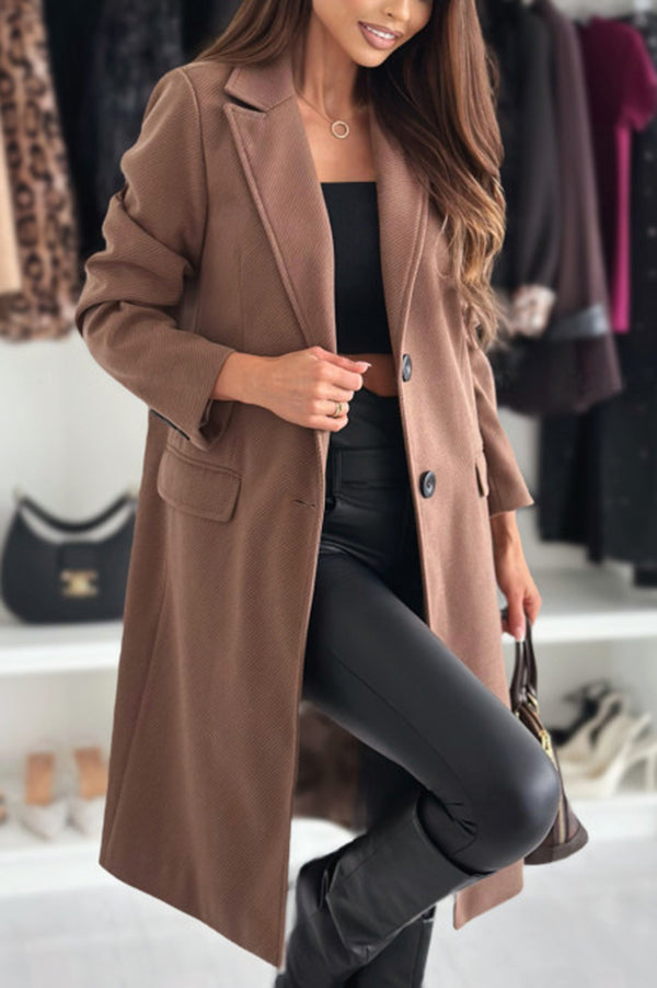 Fashionable Lapel Long Sleeve Single Breasted Loose Coat