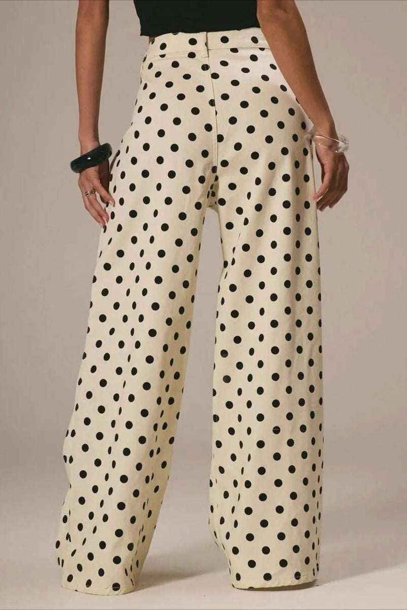 Polka Dot Mid Waist Wide Pants