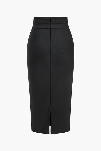 Color Knit Asymmetrical Button Skirt