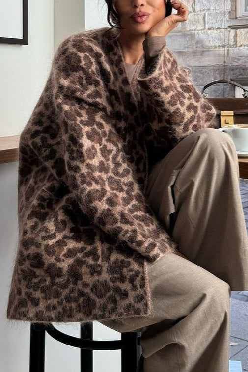 Leopard Print Loose Knit Cardigan