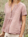 Women's Spring Solid Color Cotton Linen Loose Long Sleeve T-Shirt