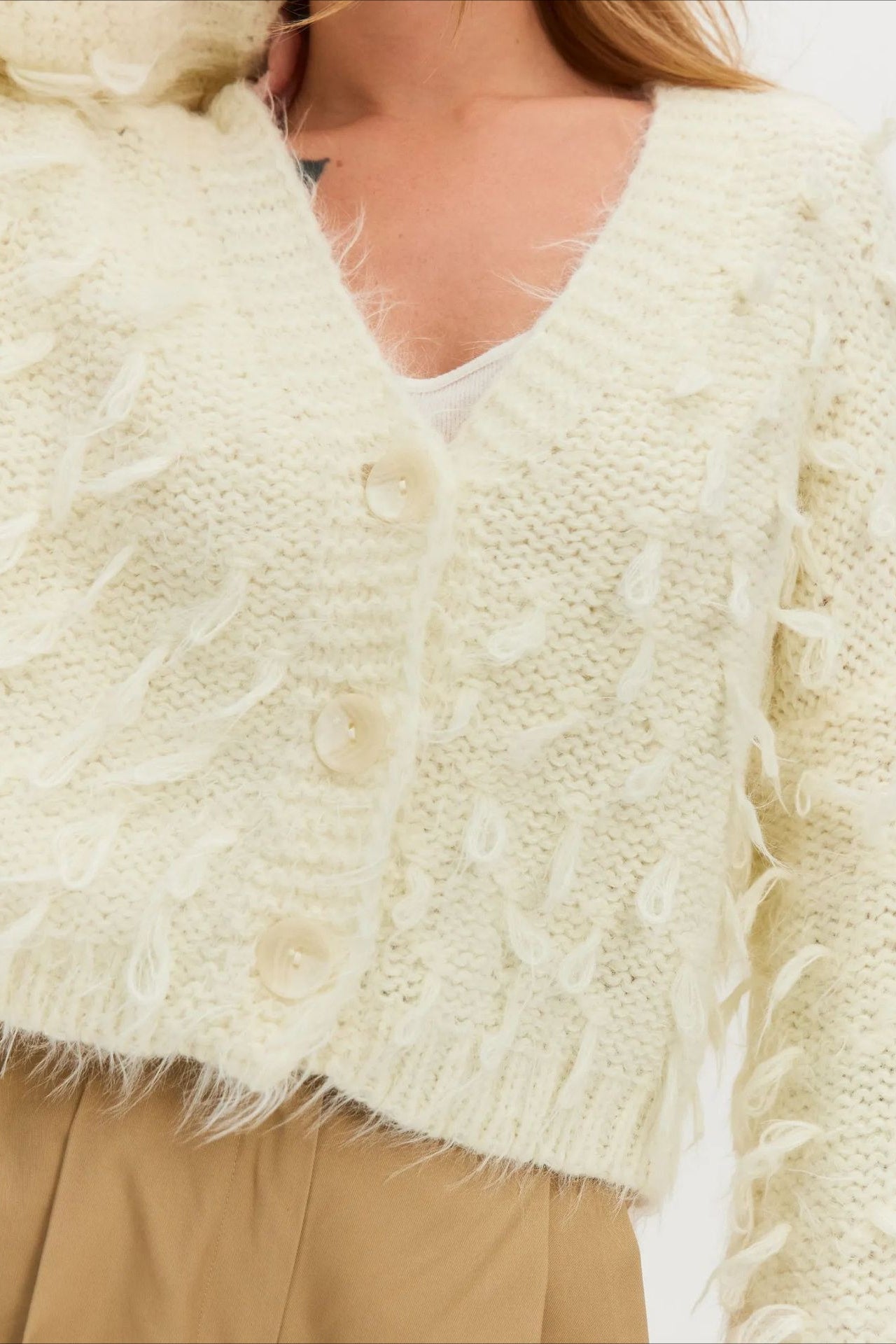 Slouchy V-neck Tasseled Loose Sweater