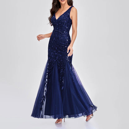 Long Ball Gowns for Sparkly Formal Chiffon Sequin Dress V Neck Prom Maxi Dress Bodycon Mermaid Evening Gowns