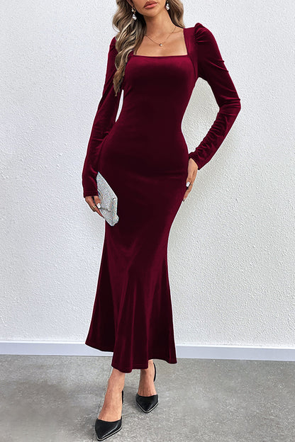 Velvet Long-sleeved Backless Slim Fit Fishtail Maxi Dress