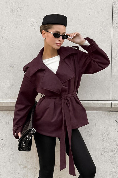 Suede Tie Waist Thickened Warm Coat