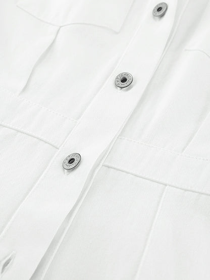 A-line Long Sleeves Buttoned Pockets Color Split-side Lapel Mini Dresses