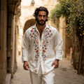 Men's Floral Embroidered Linen Casual Long Sleeve Shirt elevenforest