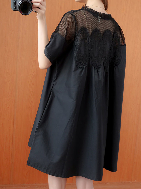 Original Lace Split-side Short Sleeve A-line Mini Dress