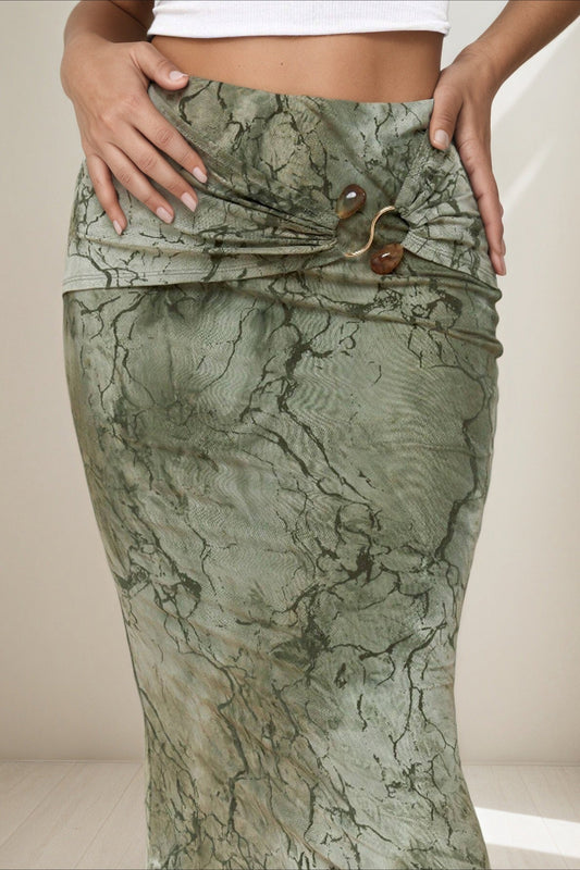 Retro Printed Slim Long Skirt