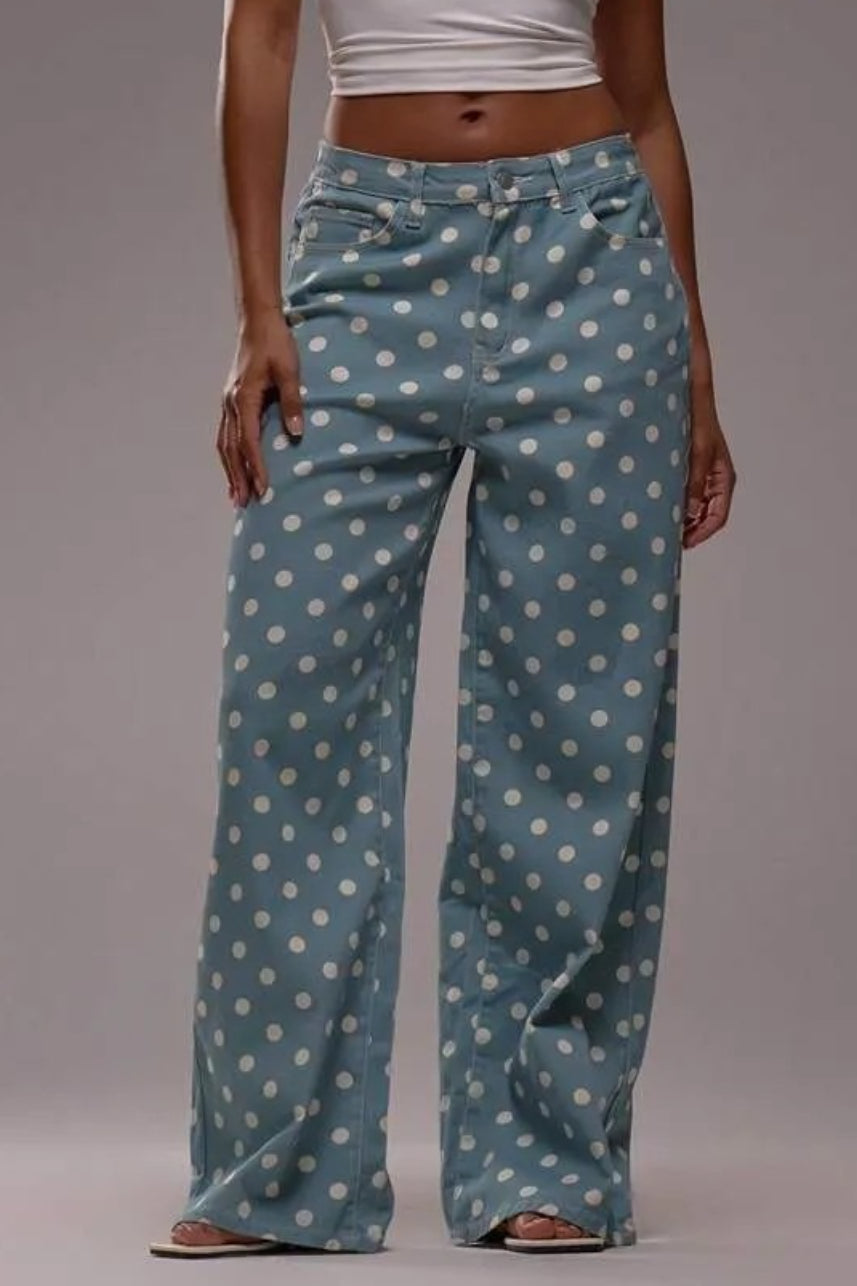 Polka Dot Mid Waist Wide Pants