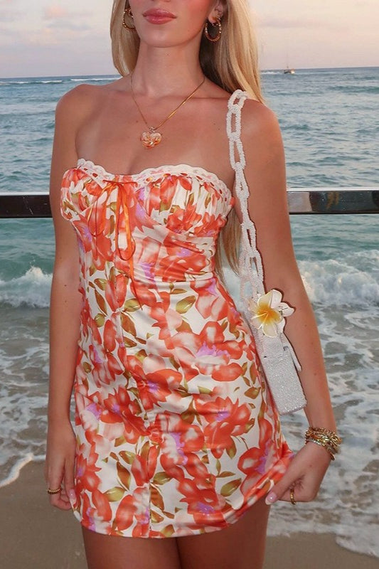 Printed Bandeau Bodycon Vacation Mini Dress