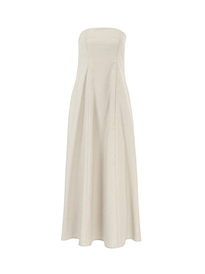 A-line Loose Elasticity Pockets Color Zipper Tube Maxi Dresses