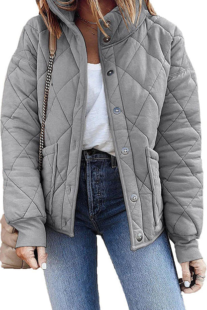 Diamond Quilted Pocket Button Long Sleeve Coat