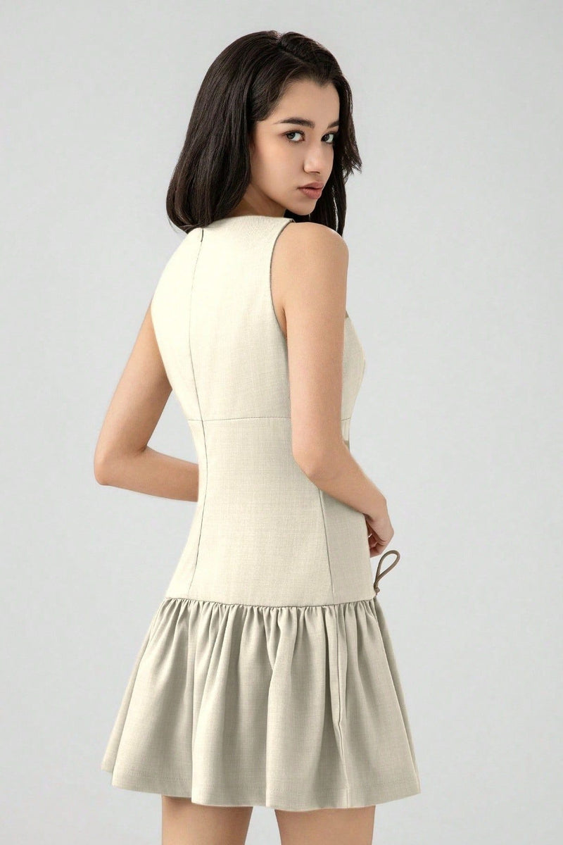 Color Bow Sleeveless Mini Dress