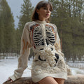 Women's Vintage Halloween Anatomy With Rose Art Cozy Knit Mini Sweater Dress artswardrobe