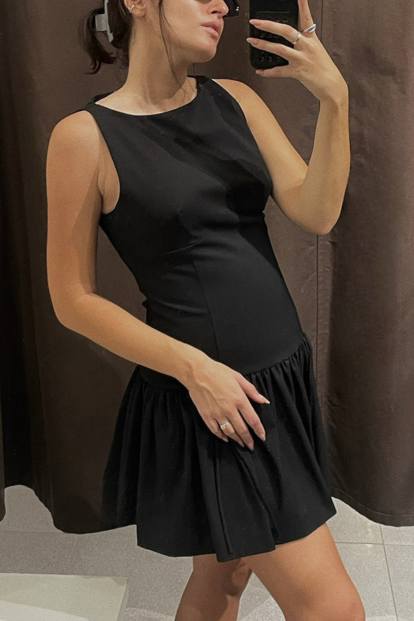 Velvet Bow Embellished Sleeveless Mini Dress