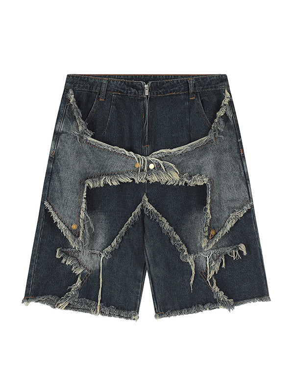 Star Pattern Patchwork Baggy Denim Shorts